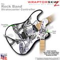 Chrome Skulls on White WraptorSkinz � Skin fits Rock Band Stratocaster Guitar for Nintendo Wii, XBOX 360, PS2 & PS3 (GUITAR NOT INCLUDED)
