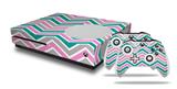 WraptorSkinz Decal Skin Wrap Set works with 2016 and newer XBOX One S Console and 2 Controllers Zig Zag Teal Pink and Gray