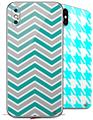 2 Decal style Skin Wraps set compatible with Apple iPhone X and XS Zig Zag Teal and Gray