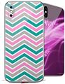 2 Decal style Skin Wraps set compatible with Apple iPhone X and XS Zig Zag Teal Pink and Gray
