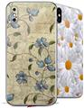 2 Decal style Skin Wraps set compatible with Apple iPhone X and XS Flowers and Berries Blue