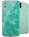 2 Decal style Skin Wraps set compatible with Apple iPhone X and XS Triangle Mosaic Seafoam Green