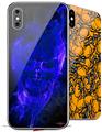 2 Decal style Skin Wraps set compatible with Apple iPhone X and XS Flaming Fire Skull Blue
