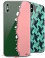 2 Decal style Skin Wraps set compatible with Apple iPhone X and XS Ripped Colors Green Pink