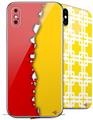 2 Decal style Skin Wraps set compatible with Apple iPhone X and XS Ripped Colors Red Yellow