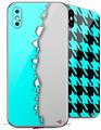 2 Decal style Skin Wraps set compatible with Apple iPhone X and XS Ripped Colors Neon Teal Gray