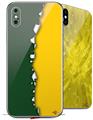 2 Decal style Skin Wraps set compatible with Apple iPhone X and XS Ripped Colors Green Yellow
