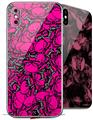 2 Decal style Skin Wraps set compatible with Apple iPhone X and XS Scattered Skulls Hot Pink