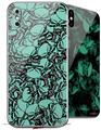 2 Decal style Skin Wraps set compatible with Apple iPhone X and XS Scattered Skulls Seafoam Green
