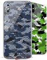 2 Decal style Skin Wraps set compatible with Apple iPhone X and XS HEX Mesh Camo 01 Blue