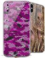 2 Decal style Skin Wraps set compatible with Apple iPhone X and XS HEX Mesh Camo 01 Pink