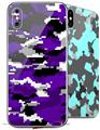 2 Decal style Skin Wraps set compatible with Apple iPhone X and XS WraptorCamo Digital Camo Purple