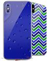 2 Decal style Skin Wraps set compatible with Apple iPhone X and XS Raining Blue