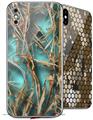 2 Decal style Skin Wraps set compatible with Apple iPhone X and XS WraptorCamo Grassy Marsh Camo Neon Teal