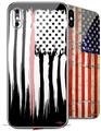 2 Decal style Skin Wraps set compatible with Apple iPhone X and XS Yeti Colster Brushed USA American Flag Pink Line