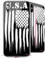 2 Decal style Skin Wraps set compatible with Apple iPhone X and XS Yeti Colster Brushed USA American Flag USA