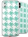 2 Decal style Skin Wraps set compatible with Apple iPhone X and XS Houndstooth Seafoam Green