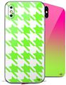 2 Decal style Skin Wraps set compatible with Apple iPhone X and XS Houndstooth Neon Lime Green