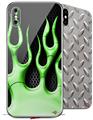 2 Decal style Skin Wraps set compatible with Apple iPhone X and XS Metal Flames Green