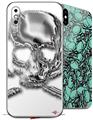 2 Decal style Skin Wraps set compatible with Apple iPhone X and XS Chrome Skull on White