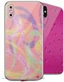 2 Decal style Skin Wraps set compatible with Apple iPhone X and XS Neon Swoosh on Pink