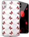 2 Decal style Skin Wraps set compatible with Apple iPhone X and XS Pastel Butterflies Red on White