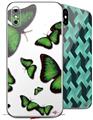2 Decal style Skin Wraps set compatible with Apple iPhone X and XS Butterflies Green
