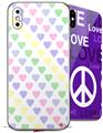2 Decal style Skin Wraps set compatible with Apple iPhone X and XS Pastel Hearts on White