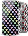 2 Decal style Skin Wraps set compatible with Apple iPhone X and XS Pastel Hearts on Black