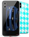2 Decal style Skin Wraps set compatible with Apple iPhone X and XS 2010 Chevy Camaro Aqua - Black Stripes on Black