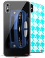2 Decal style Skin Wraps set compatible with Apple iPhone X and XS 2010 Chevy Camaro Aqua - White Stripes on Black