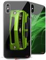 2 Decal style Skin Wraps set compatible with Apple iPhone X and XS 2010 Chevy Camaro Green - Black Stripes on Black