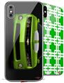 2 Decal style Skin Wraps set compatible with Apple iPhone X and XS 2010 Chevy Camaro Green - White Stripes on Black