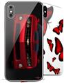 2 Decal style Skin Wraps set compatible with Apple iPhone X and XS 2010 Chevy Camaro Jeweled Red - Black Stripes on Black