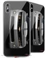 2 Decal style Skin Wraps set compatible with Apple iPhone X and XS 2010 Chevy Camaro Silver - White Stripes on Black