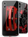 2 Decal style Skin Wraps set compatible with Apple iPhone X and XS 2010 Chevy Camaro Victory Red - Black Stripes on Black