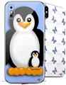 2 Decal style Skin Wraps set compatible with Apple iPhone X and XS Penguins on Blue