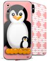 2 Decal style Skin Wraps set compatible with Apple iPhone X and XS Penguins on Pink