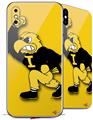 2 Decal style Skin Wraps set compatible with Apple iPhone X and XS Iowa Hawkeyes Herky on Gold