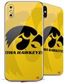 2 Decal style Skin Wraps set compatible with Apple iPhone X and XS Iowa Hawkeyes Tigerhawk Black on Gold