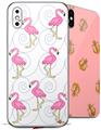 2 Decal style Skin Wraps set compatible with Apple iPhone X and XS Flamingos on White