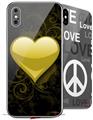2 Decal style Skin Wraps set compatible with Apple iPhone X and XS Glass Heart Grunge Yellow