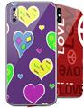 2 Decal style Skin Wraps set compatible with Apple iPhone X and XS Crazy Hearts