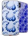 2 Decal style Skin Wraps set compatible with Apple iPhone X and XS Petals Blue