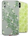 2 Decal style Skin Wraps set compatible with Apple iPhone X and XS Victorian Design Green