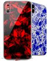 2 Decal style Skin Wraps set compatible with Apple iPhone X and XS Skulls Confetti Red