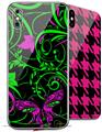 2 Decal style Skin Wraps set compatible with Apple iPhone X and XS Twisted Garden Green and Hot Pink
