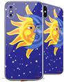 2 Decal style Skin Wraps set compatible with Apple iPhone X and XS Moon Sun