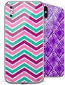 2 Decal style Skin Wraps set compatible with Apple iPhone X and XS Zig Zag Teal Pink Purple