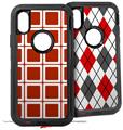 2x Decal style Skin Wrap Set compatible with Otterbox Defender iPhone X and Xs Case - Squared Red Dark (CASE NOT INCLUDED)